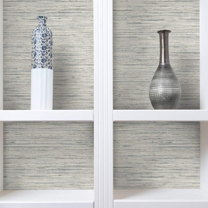 RoomMates RMK11078WP Light Gray Faux Grasscloth Non-Textured Peel and Stick Wallpaper - Image 5